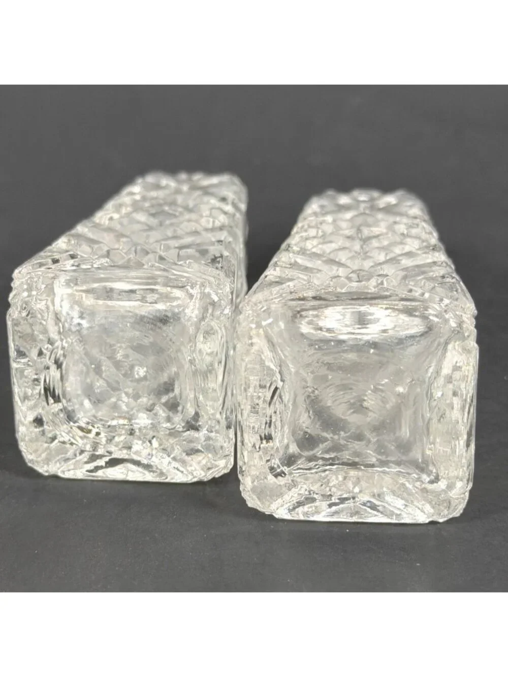 VTG 50s Crystal Salt Pepper Shakers Heavy Cut Glass Diamond Pattern AS IS Parts - Picture 2 of 14
